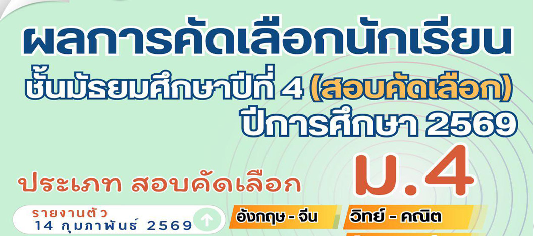 ผลการคัดเลือกนักเรียนเข้าเรียนชั้นมัธยมศึกษาปีที่ 4 ประเภทสอบคัดเลือก